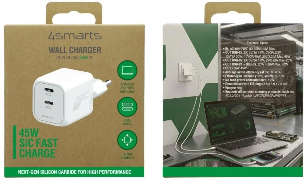 4Smarts Įkroviklis jungiama į tinklą 45w pd sic dual balta
