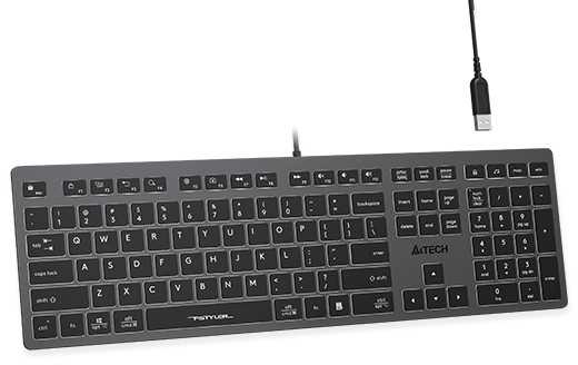A4Tech FSTYLER FX60H (Baltas su pašvietimu) klaviatūra USB QWERTY Juodas, Pilkas