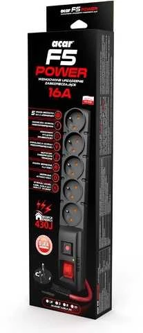 Acar Maitinimo juostelė f5 galia 10m 16a (5 lizdai) juoda