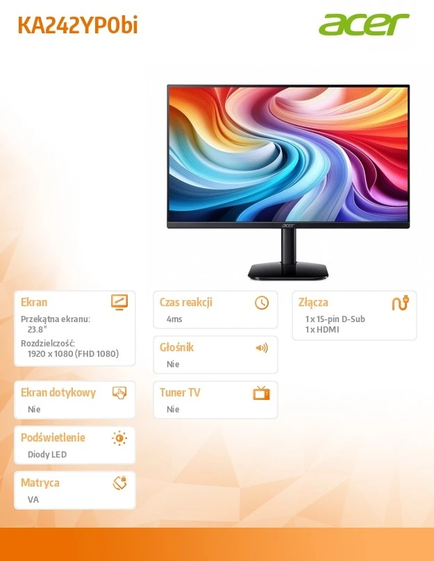 Monitorius „Acer Nitro KA242YP0BI“ – 144 Hz | „Full HD“ | VA | 23,8 colio