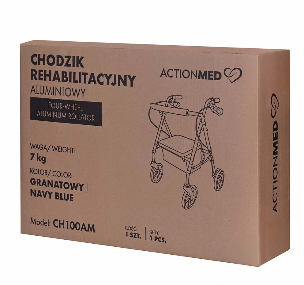 Actionmed Lengvas aliuminio keturių ratų reabilitacinis vaikštynė