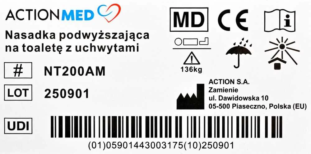 Tualeto sėdynės pakėlimo komplektas su rankenomis ACTIONMED