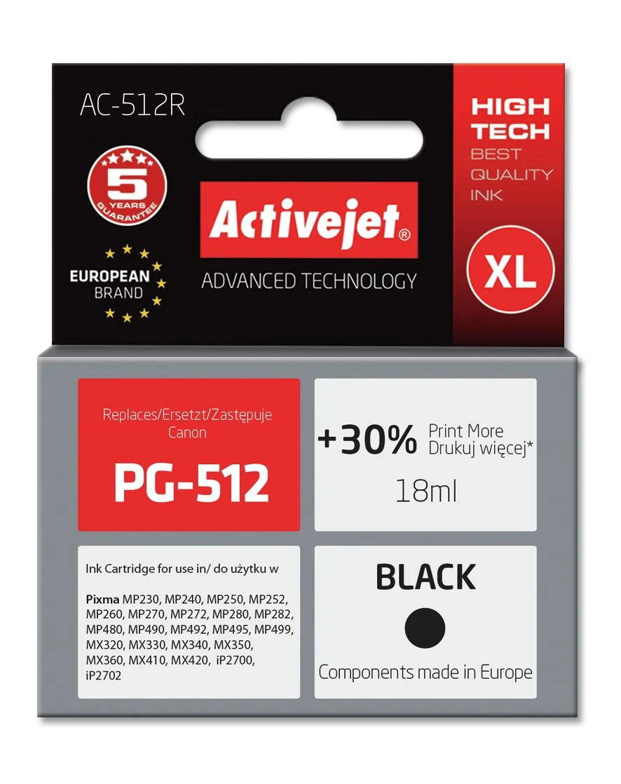 Rašalo Kasetė - Activejet AC-512R 18 ml Juoda