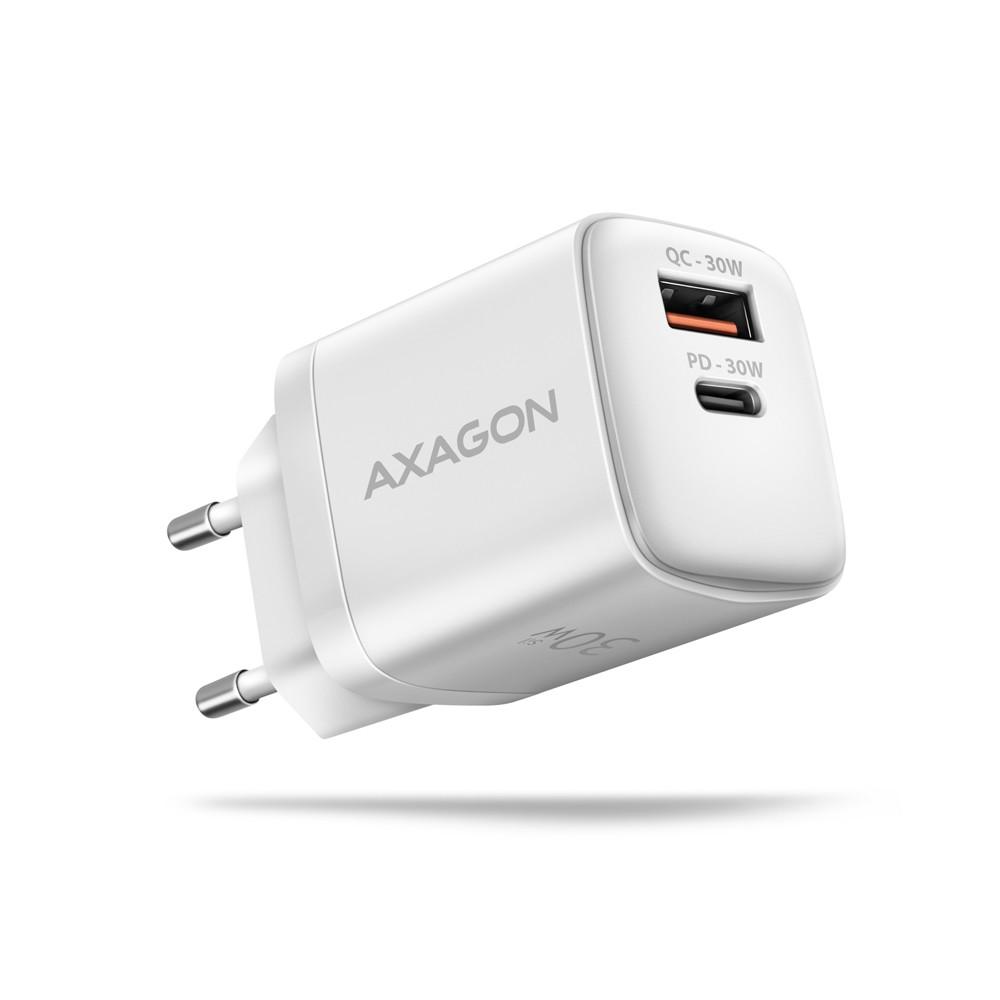 Axagon Sil sieninis įkroviklis 2x prievadas (USB-A + USB-C), PD3.0/QC4+/PPS/AFC/Apple. 30W bendra galia.