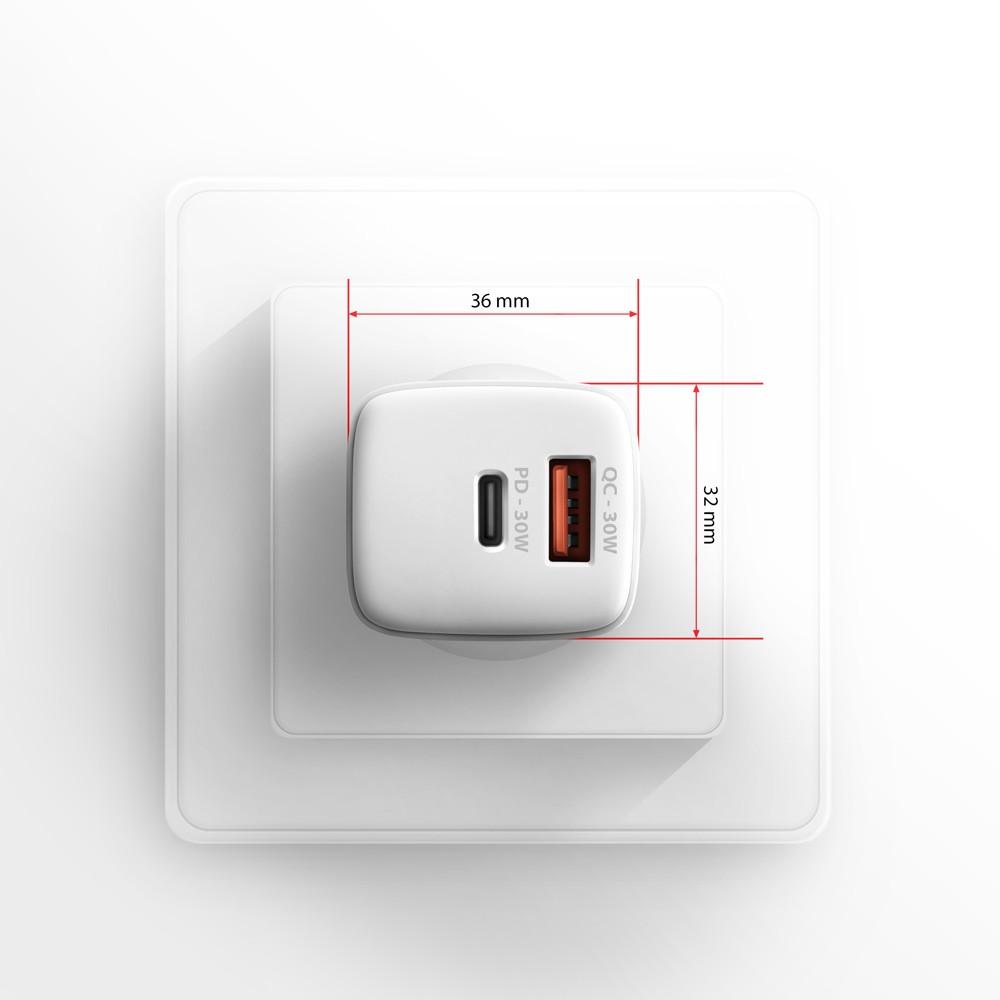 Axagon Sil sieninis įkroviklis 2x prievadas (USB-A + USB-C), PD3.0/QC4+/PPS/AFC/Apple. 30W bendra galia.