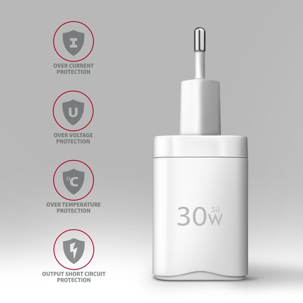 Axagon Sil sieninis įkroviklis 2x prievadas (USB-A + USB-C), PD3.0/QC4+/PPS/AFC/Apple. 30W bendra galia.