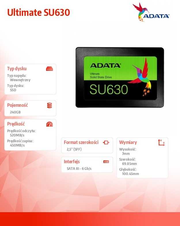 Adata ultimate su630 2.5" 240 gb sata qlc 3d nand