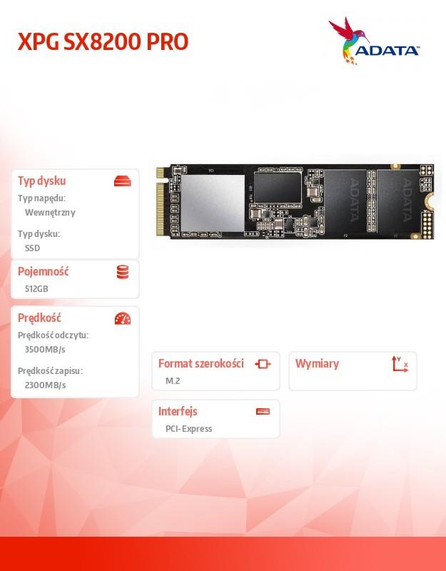 Kietasis vidinis diskas Adata XPG SX8200 PRO M.2 NVMe PCIe 512GB