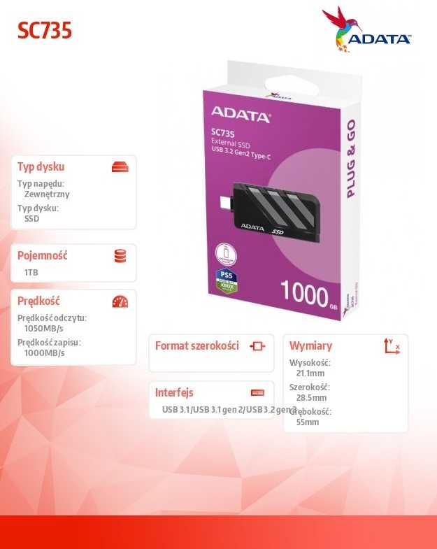 Kietasis diskas Adata SC735 1TB SSD Juodai-Pilka