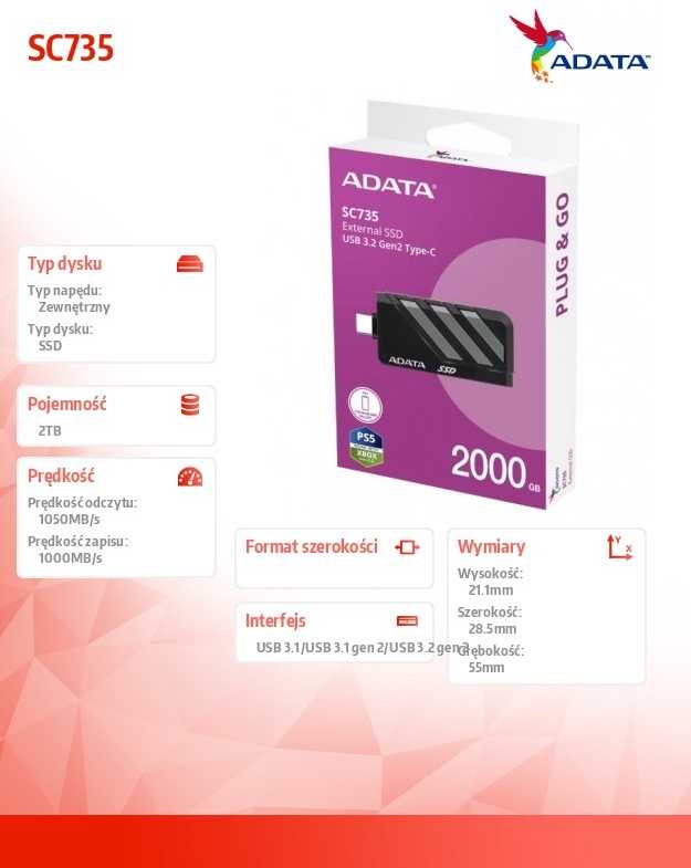Kietasis diskas Adata SC735 2TB SSD Juodai-pilka