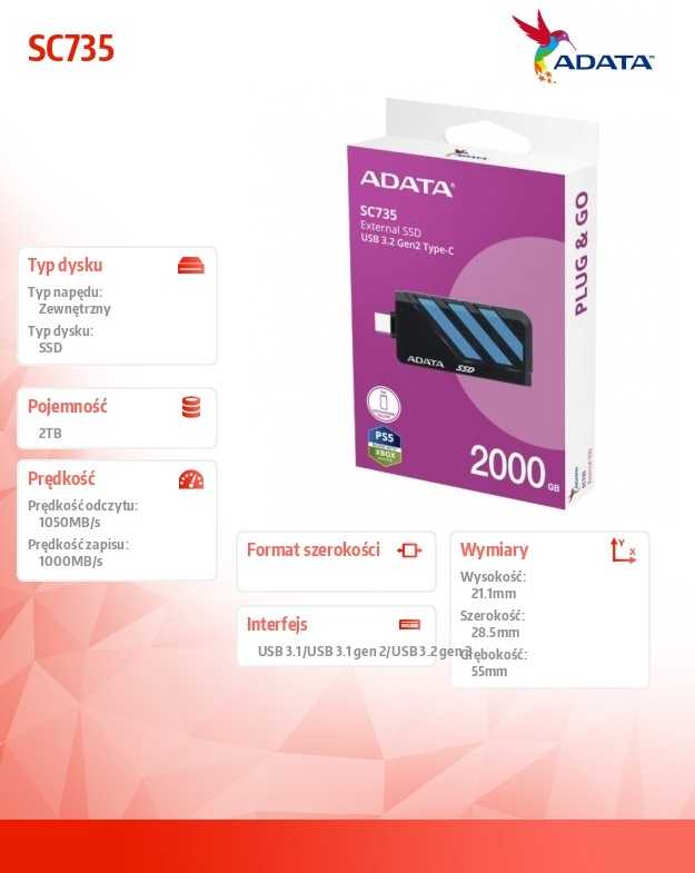 Kietasis diskas Adata SC735 2TB SSD Juodai-Mėlyna