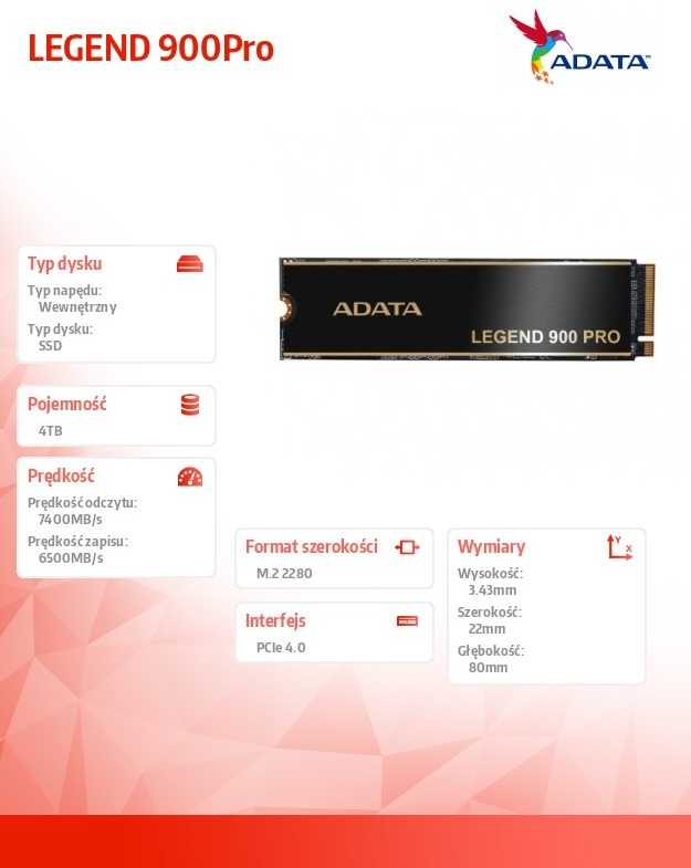Adata SSD diskas LEGEND 900 Pro 4TB PCIe 4x4 7.4/6.5 GB/s M2