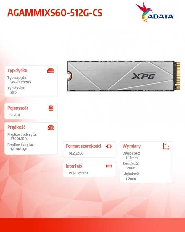 Adata XPG Gammix S60 Blade M.2 NVMe PCIe4x4 512GB