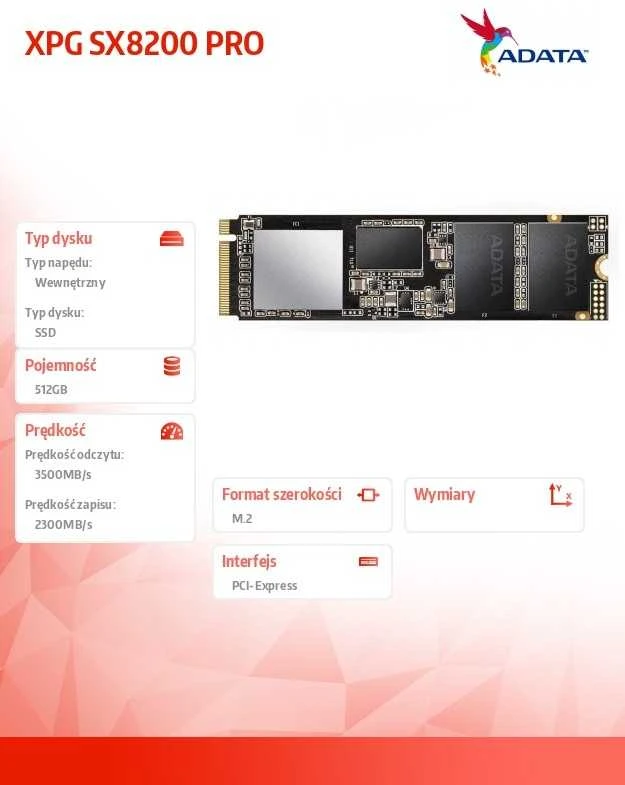 Kietasis vidinis diskas Adata XPG SX8200 PRO M.2 NVMe PCIe 512GB