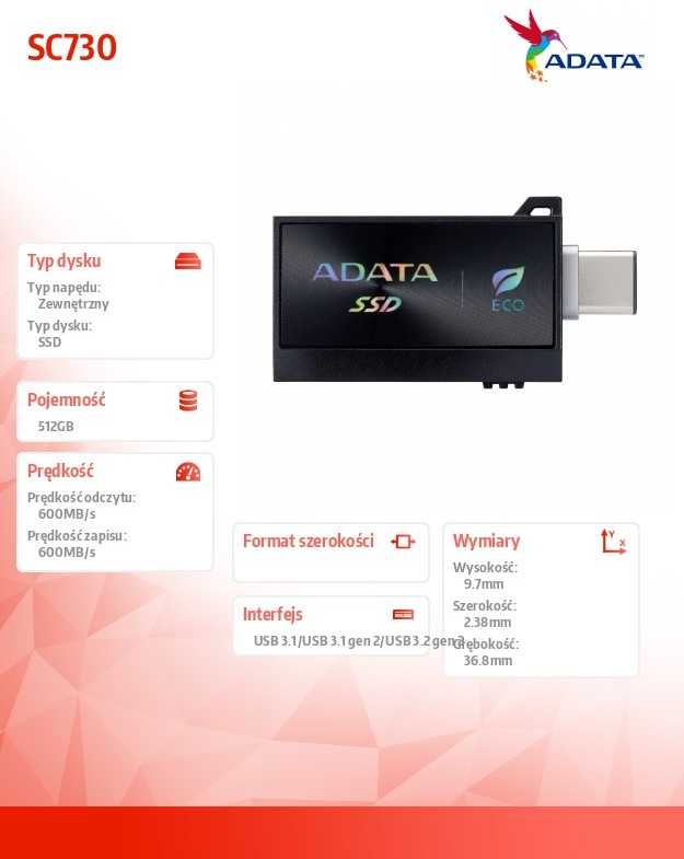 Kietasis diskas Adata SC730 512 GB SSD, juodas
