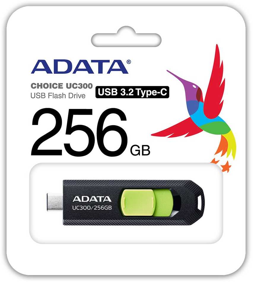ADATA | FlashDrive | UC300 | 256 GB | USB 3.2 Gen 1 | Juodas/Žalias