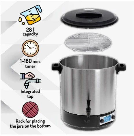 Adler | Electric pot/Cooker | AD 4496 | 2600 W | 28 L | Nerūdijantis plienas/Juodas