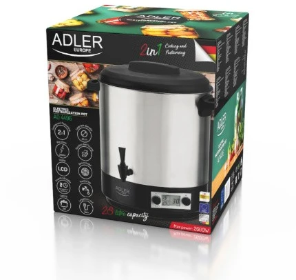Adler | Electric pot/Cooker | AD 4496 | 2600 W | 28 L | Nerūdijantis plienas/Juodas