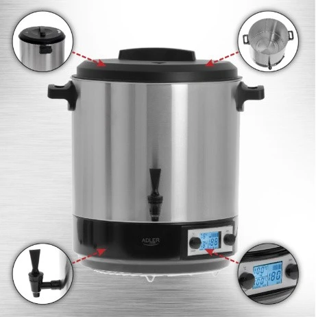 Adler | Electric pot/Cooker | AD 4496 | 2600 W | 28 L | Nerūdijantis plienas/Juodas