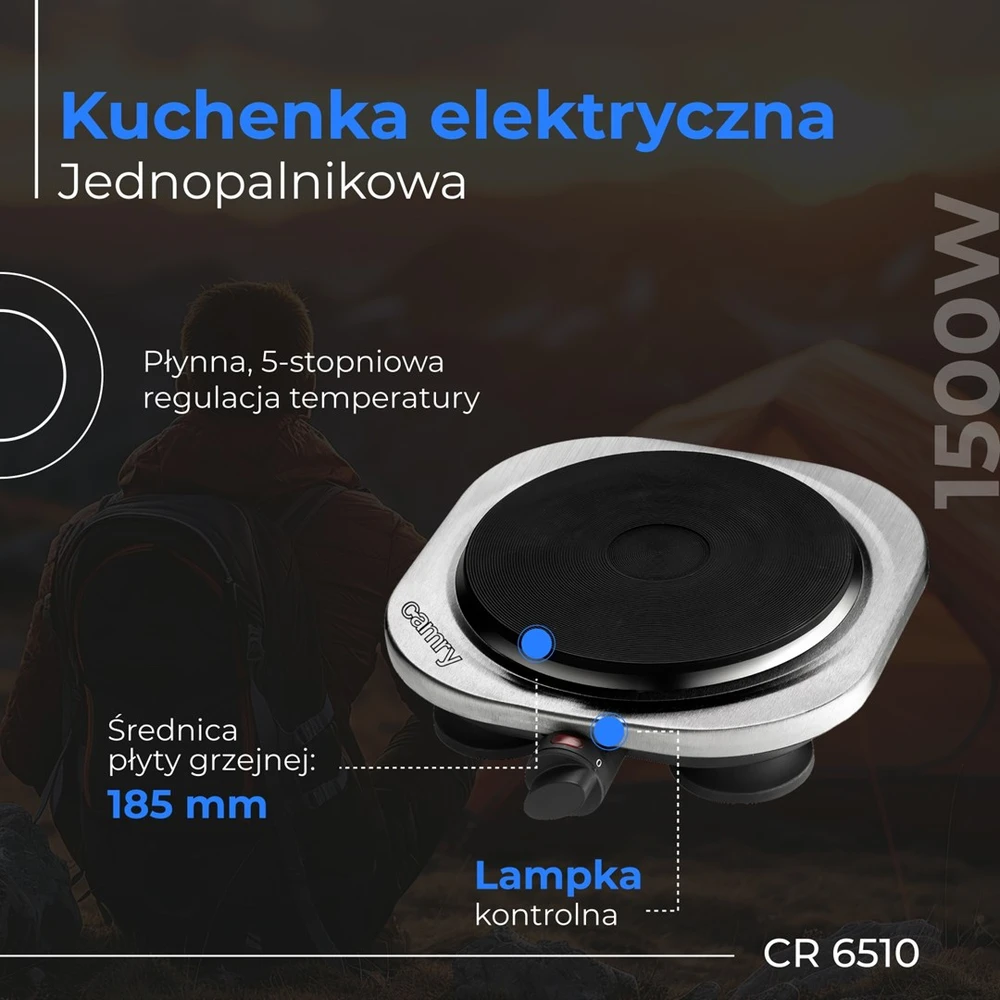 Adler Camry | CR 6510 | Degiklių / virimo zonų skaičius: 1 | Sukamoji rankenėlė | Elektrinė | Nerūdijantis plienas