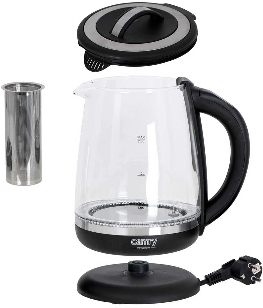 Adler Camry | Virdulys | CR 1290 | Standard | 2200 W | 2 L | Plastic/glass | 360° rotational base | Juodas/Transparent