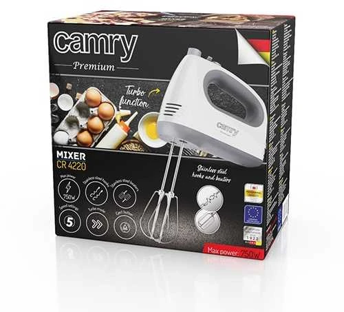 Plakiklis Camry | Hand mixer | CR 4220w | Hand Mixer | 300 W | Greičių skaičius 5 | Turbo mode | Baltas
