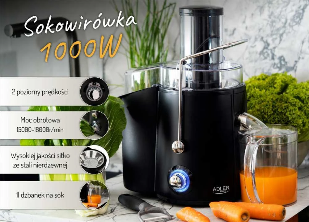 Sulčiaspaudė Adler | Juicer | AD 4127 | Type Juicer maker | Matt Juodas | 1000 W | Greičių skaičius 2