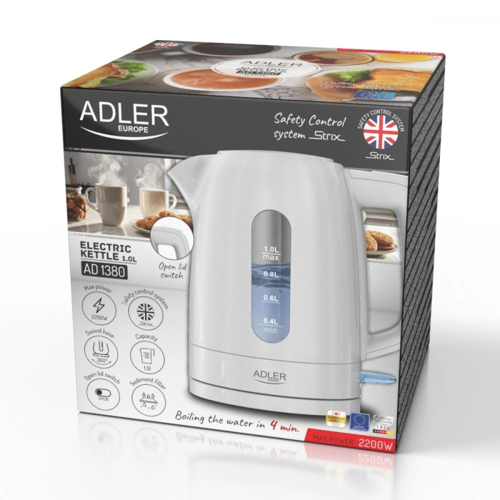 Adler Virdulys | AD 1380 W | Elektrinis | 2200 W | 1 l | Polipropilenas | 360° besisukantis pagrindas | Baltas