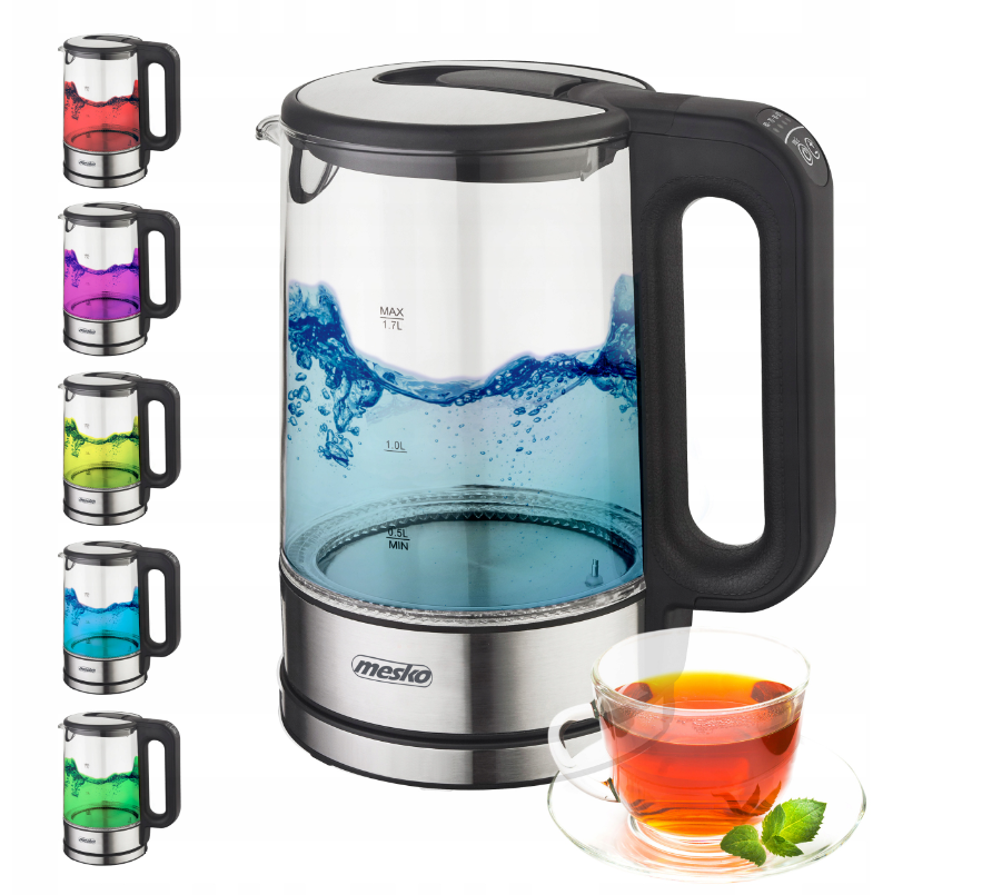 Mesko | Virdulys | MS 1301b | Electric | 1850 W | 1.7 L | Glass | 360° rotational base | Juodas