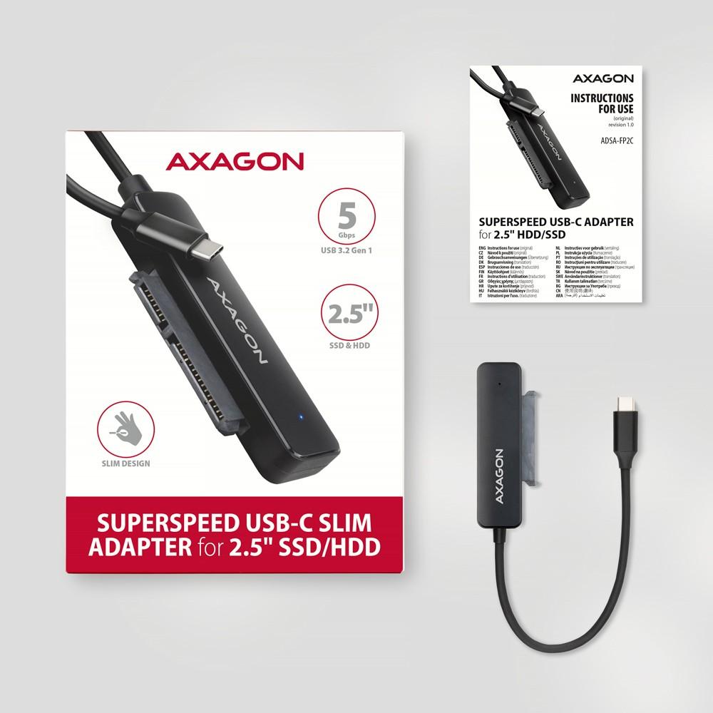 AXAGON USB-C 5Gbps – SATA 6G, 2,5" SSD / HDD SLIM adapteris | ADSA-FP2C