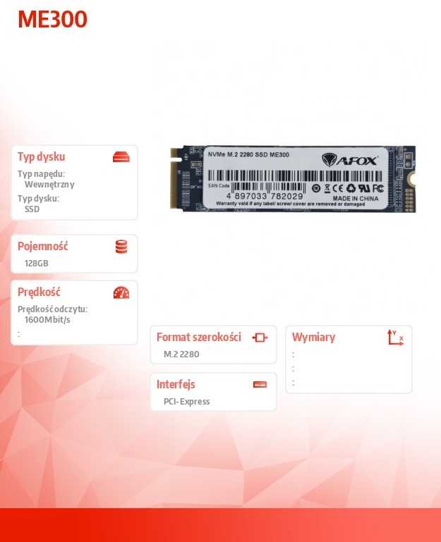 Dysk SSD ME300 M.2 PCI-Ex4 128GB TLC 1,6 GB/s NVMe