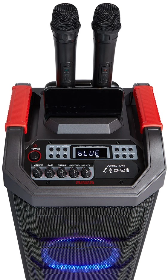 AIWA KBTUS-608 MKII 600W (80W RMS) nešiojama garso sistema su karaoke, šviesos efektais