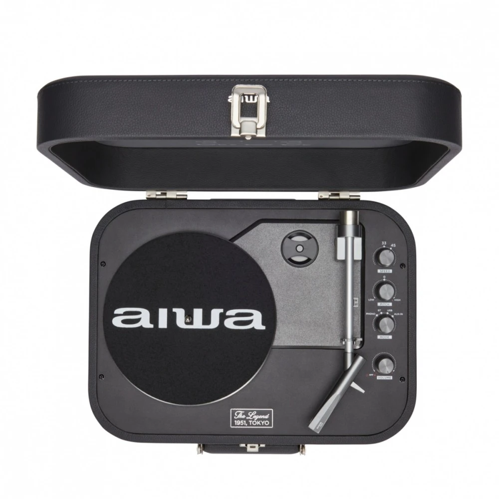 Aiwa Patefonas lagamine 2x2.2W RMS su Bluetooth / USB grotuvu, tamsiai pilkas