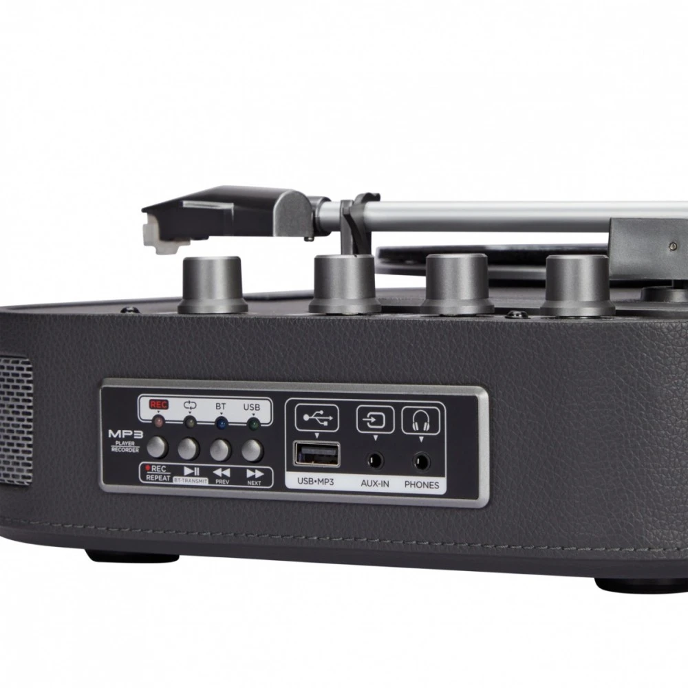 Aiwa Patefonas lagamine 2x2.2W RMS su Bluetooth / USB grotuvu, tamsiai pilkas
