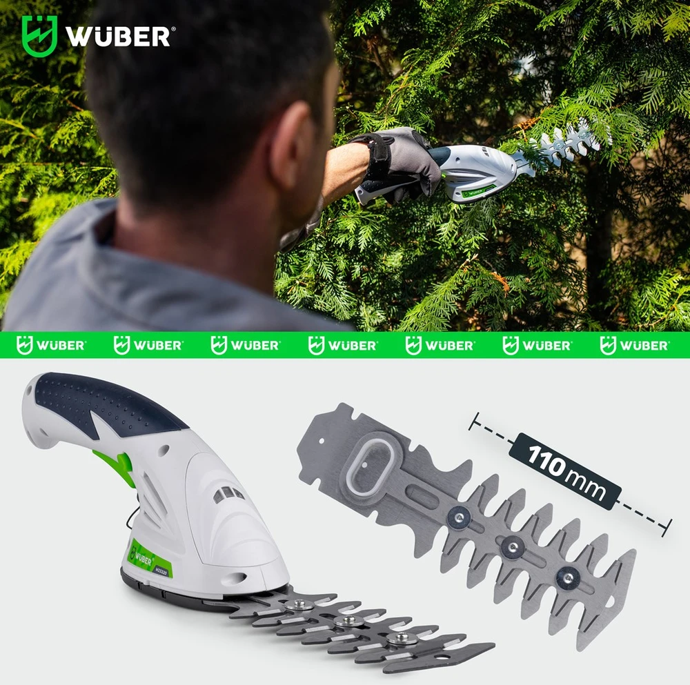 Cordless 2-in-1 hedge and grass trimmer 7.2 V, cutting width 120 mm, USB-C W23320 WUBER