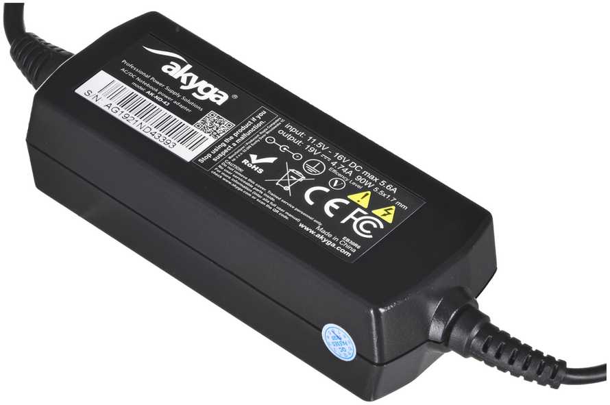 Automobilinis nešiojamojo kompiuterio pakrovėjas Akyga AK-ND-43 (19V / 4.74A 90W 5.5 x 1.7mm) ACER 1.2m