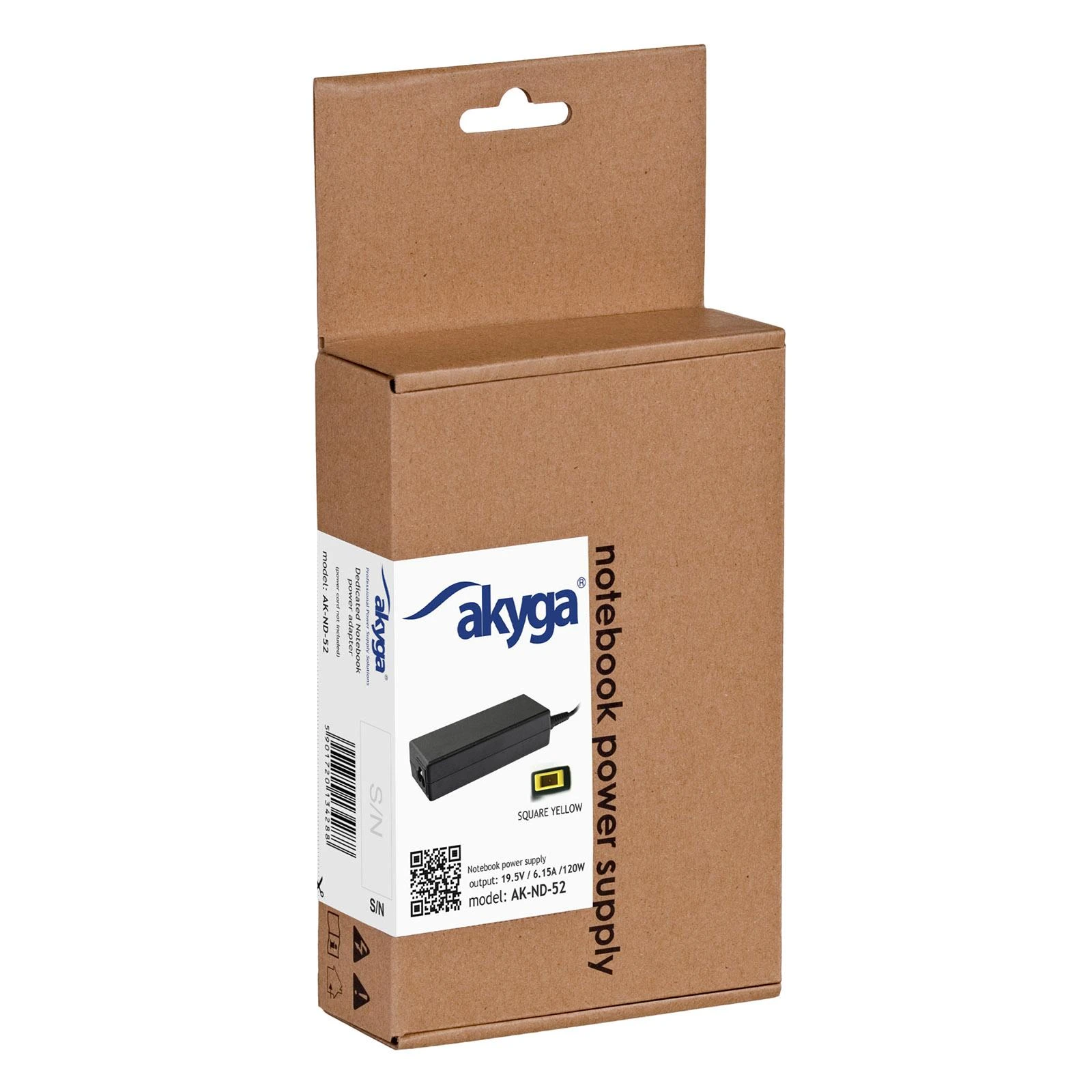 Akyga Nešiojamojo kompiuterio maitinimo šaltinis AK-ND-52 19.5V/6.15A 120W Square Geltona LENOVO