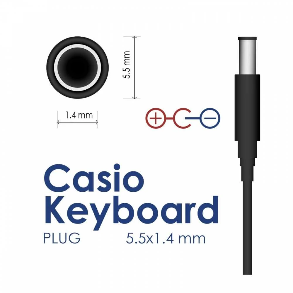 Akyga AK-PD-32 9V/1A maitinimo šaltinis Casio klaviatūroms - DC kištukas 5.5/1.4mm