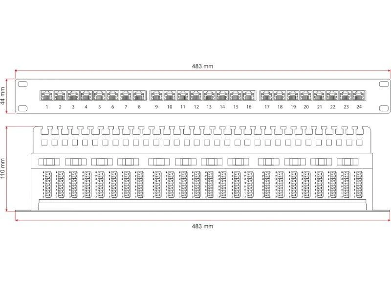 Alantec PK040 Patch panel STP kat.6A 24 jungtys LSA 1U 19"