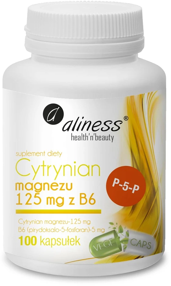 Aliness Magnio citratas 125 mg su vitaminu B6, maisto papildas, 100 kapsulių