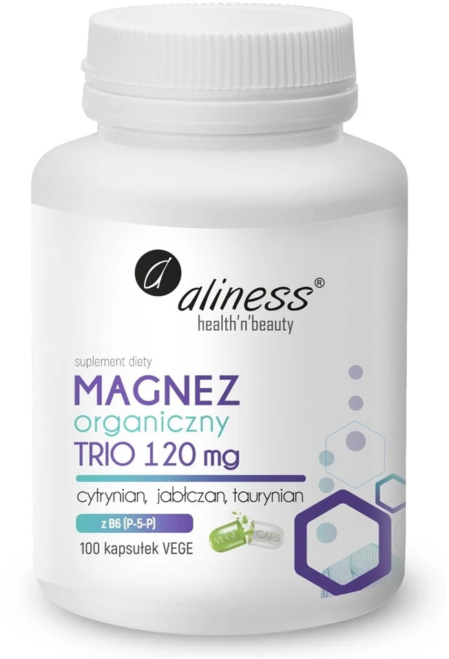 Aliness Organinis magnio trio 120 mg maisto papildas 100 kapsulių