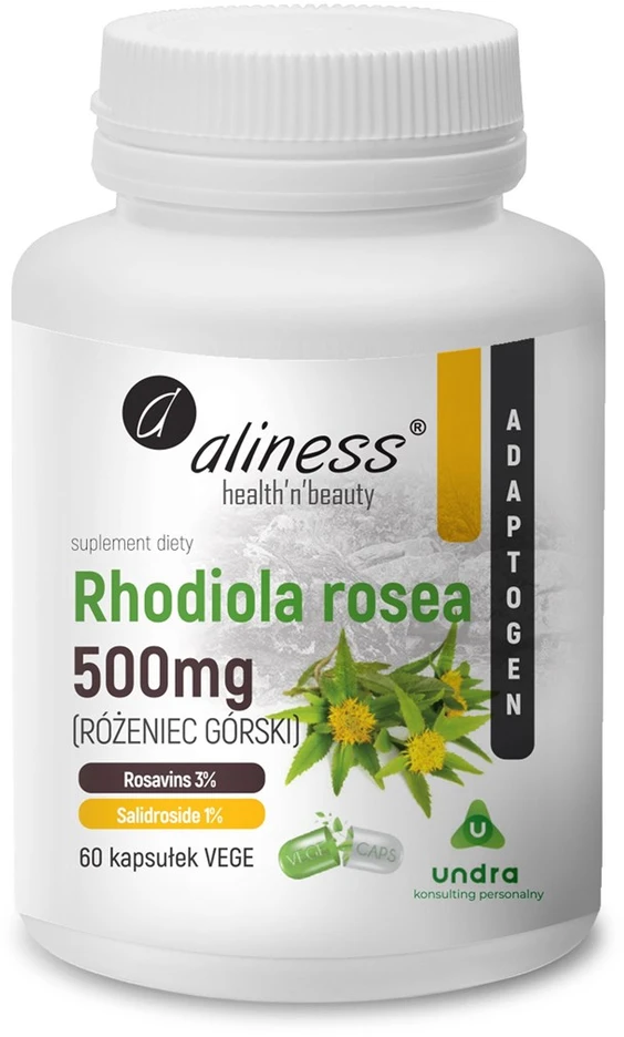 Aliness Rhodiola rosea (Rhodiola rosea) 500 mg maisto papildas, 60 kapsulių