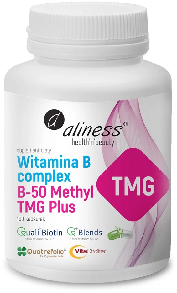Aliness Vitamino B kompleksas B-50 metil TMG Plus maisto papildas 100 kapsulių