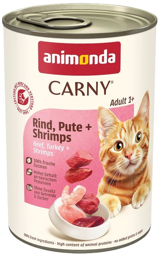 Animoda Animonda Carny adult 400g suaugusių kačių konservai su jautiena, kalakutiena ir krevetėmis