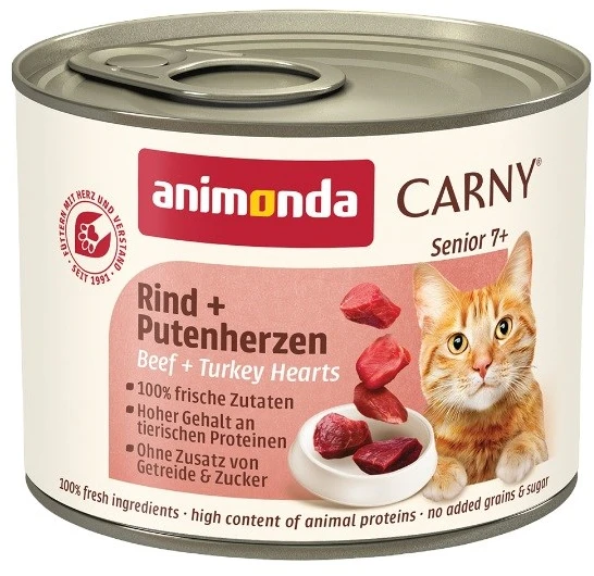 Animoda Kačių Maistas - ANIMONDA Carny Senior Jautiena ir Kalakutienos Širdelės 200g Drėgnas