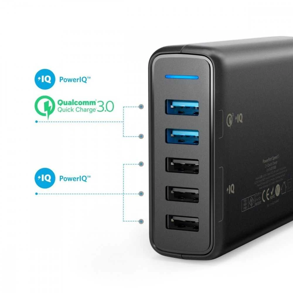Telefono įkroviklis Anker PowerPort Speed 5 Ports, Quick Charge 3.0, 63W