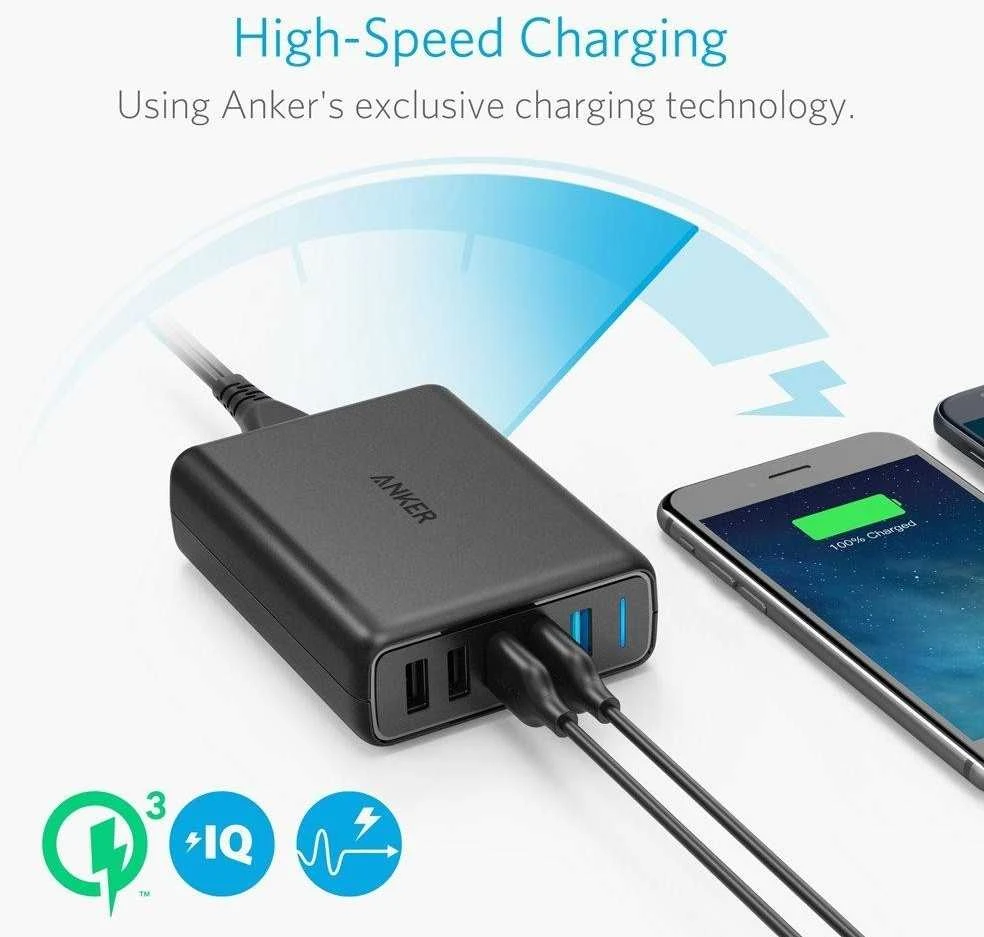 Telefono įkroviklis Anker PowerPort Speed 5 Ports, Quick Charge 3.0, 63W