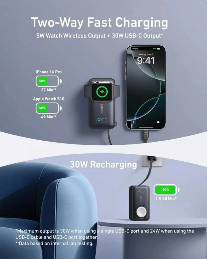 Anker MagGo Power Bank | 10000 mAh | Juodas Stone