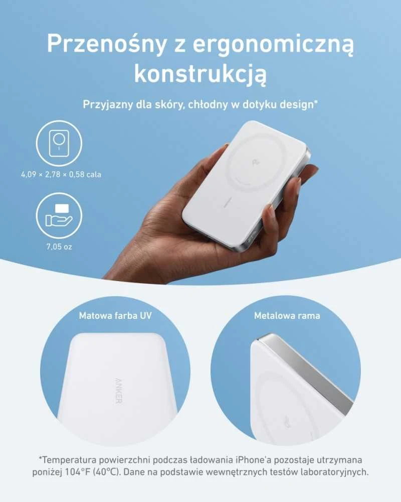 „Anker MagGo“ išorinė baterija 10K magnetinė, belaidė, balta