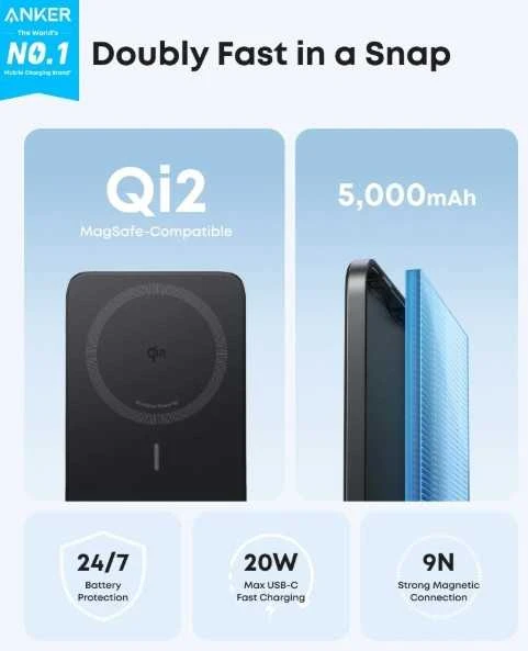 Anker Nano Power Bank (5K, Slim) | 5000 mAh | 24 pin USB-C | Juodas